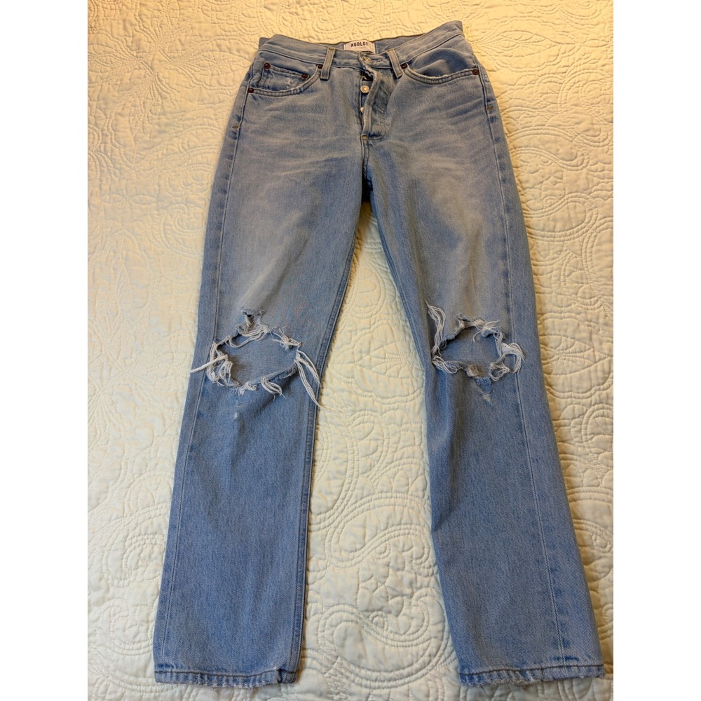 AGOLDE Straight‎ Leg Jeans Womens 24 Light Blue Distressed 90s Alt